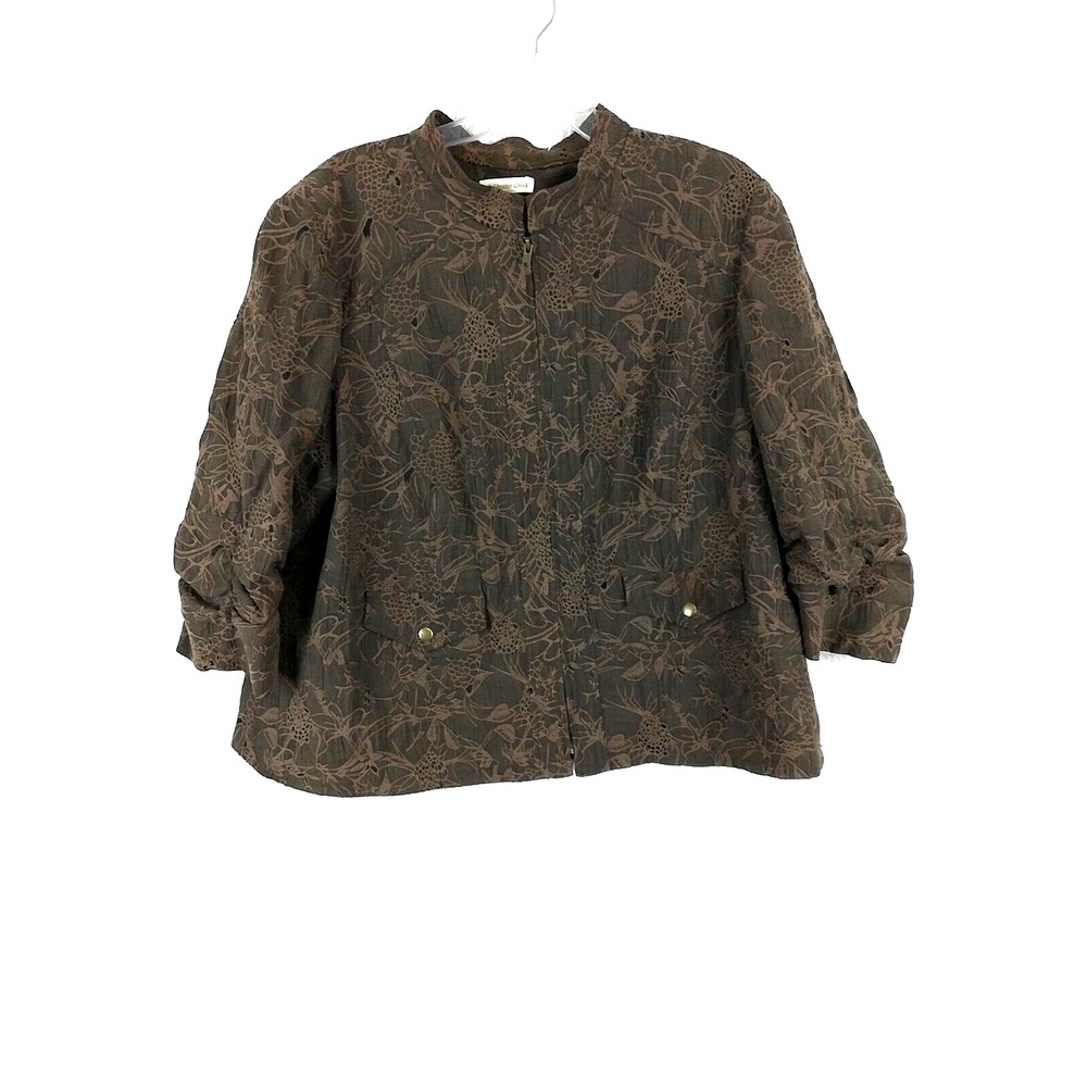 Coldwater Creek Jacket Womens Blazer Brown Faux Pockets Lined 3/4 Sleeve Plus 24